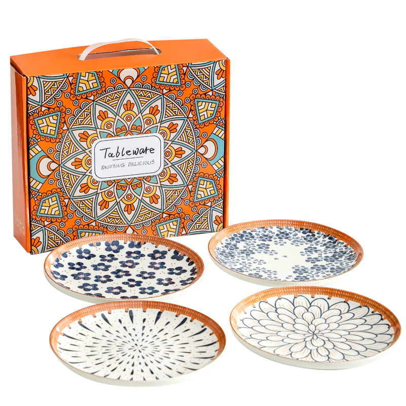 Plato de cerámica japonesa de bambú trenzado, platos de esmalte retro creativos transfronterizos, set de platos de color, regalo de apertura