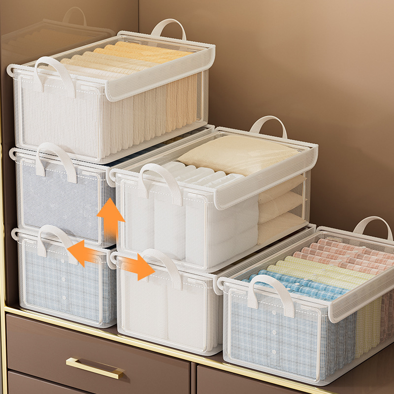 寝室服透明蓋付き収納ボックス防塵整理箱タンス層別神器衣類ズボン収納かご|undefined