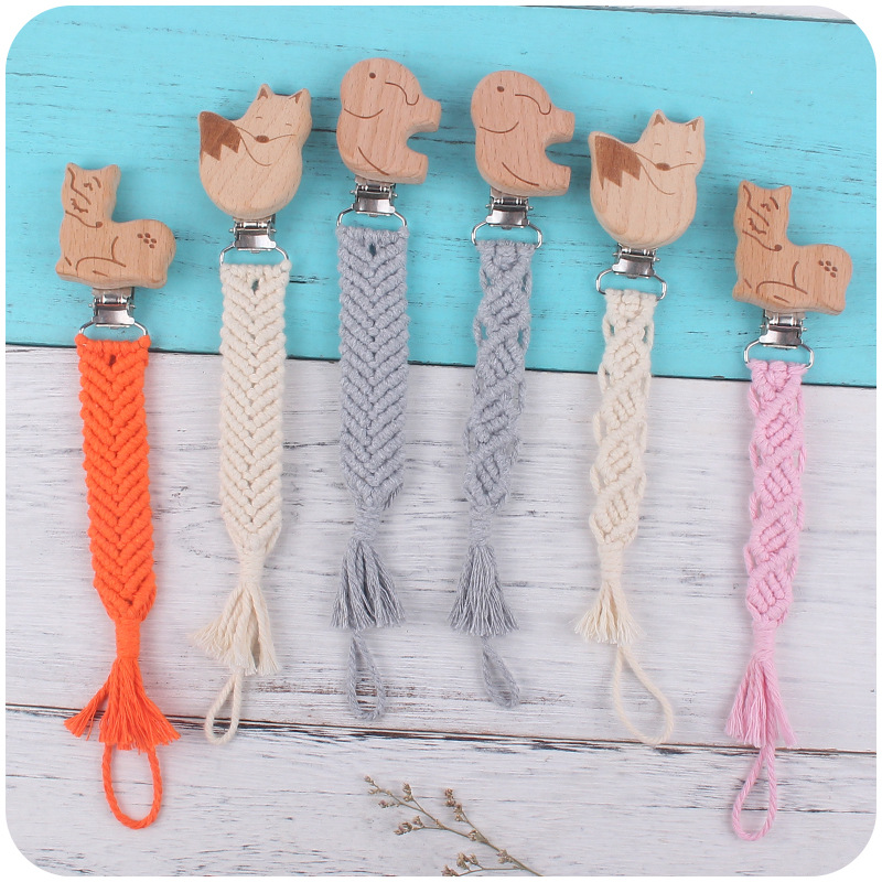 Bebé creativo haya animal chupete clip anti-gota Cadena de juguete mordedor nuevos niños hechos a mano cuerda de chupete tejida