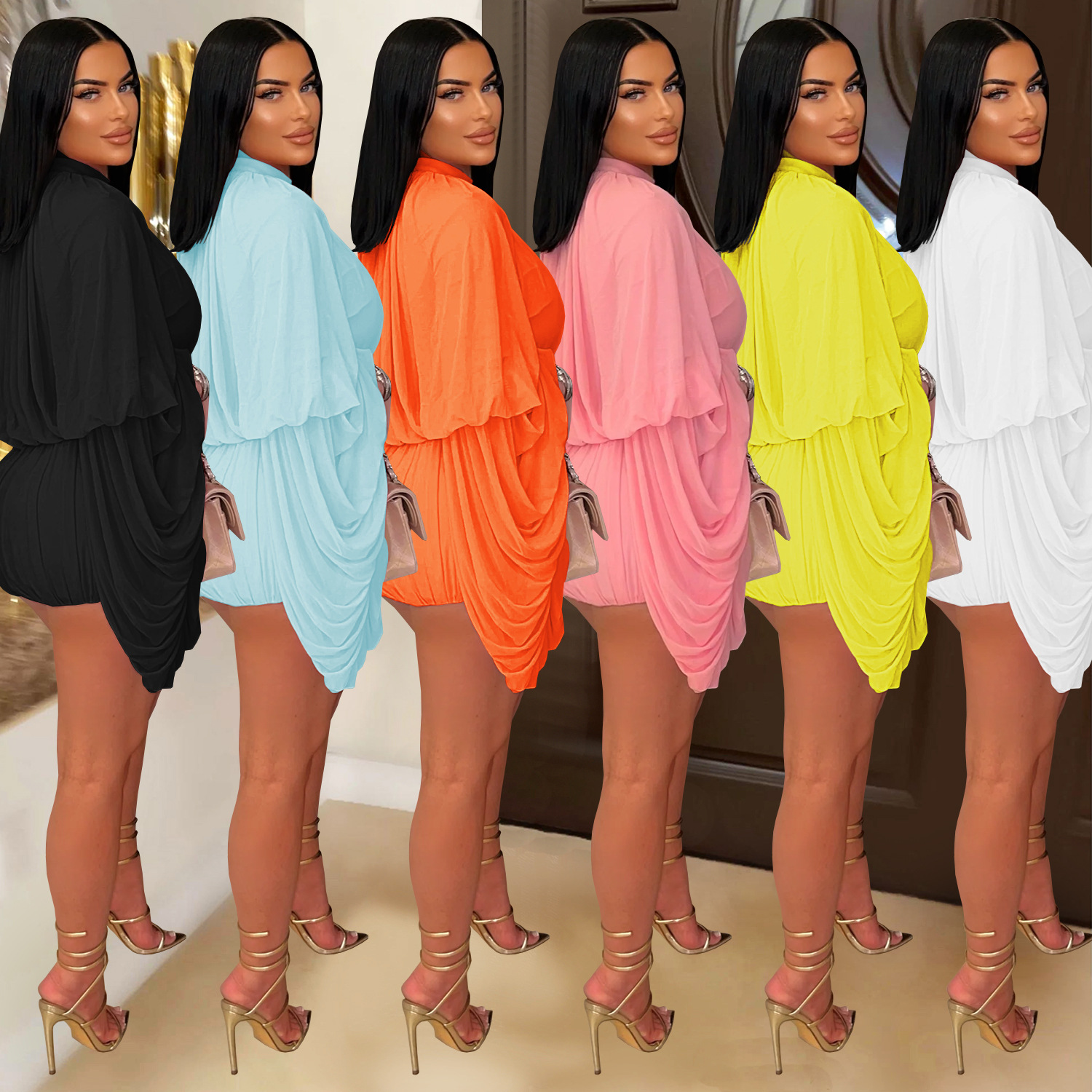 C7432 Mono corto plisado de color sólido, estilo casual, moda europea y americana para mujer, novedad en AliExpress y Amazon