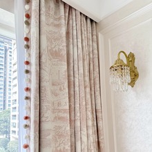 粉色法式窗帘复古客厅卧室美式雪尼尔提花布料批发许村花布成品