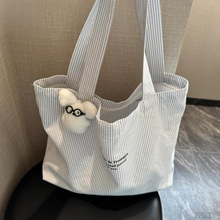 新款休闲条纹慵懒简约大容量通勤帆布包布袋百搭单肩托特