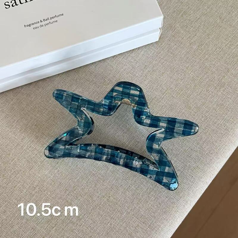 韩版氛围感透明蓝黑格子抓夹仿醋酸大号发夹后脑勺盘发鲨鱼夹发饰|undefined