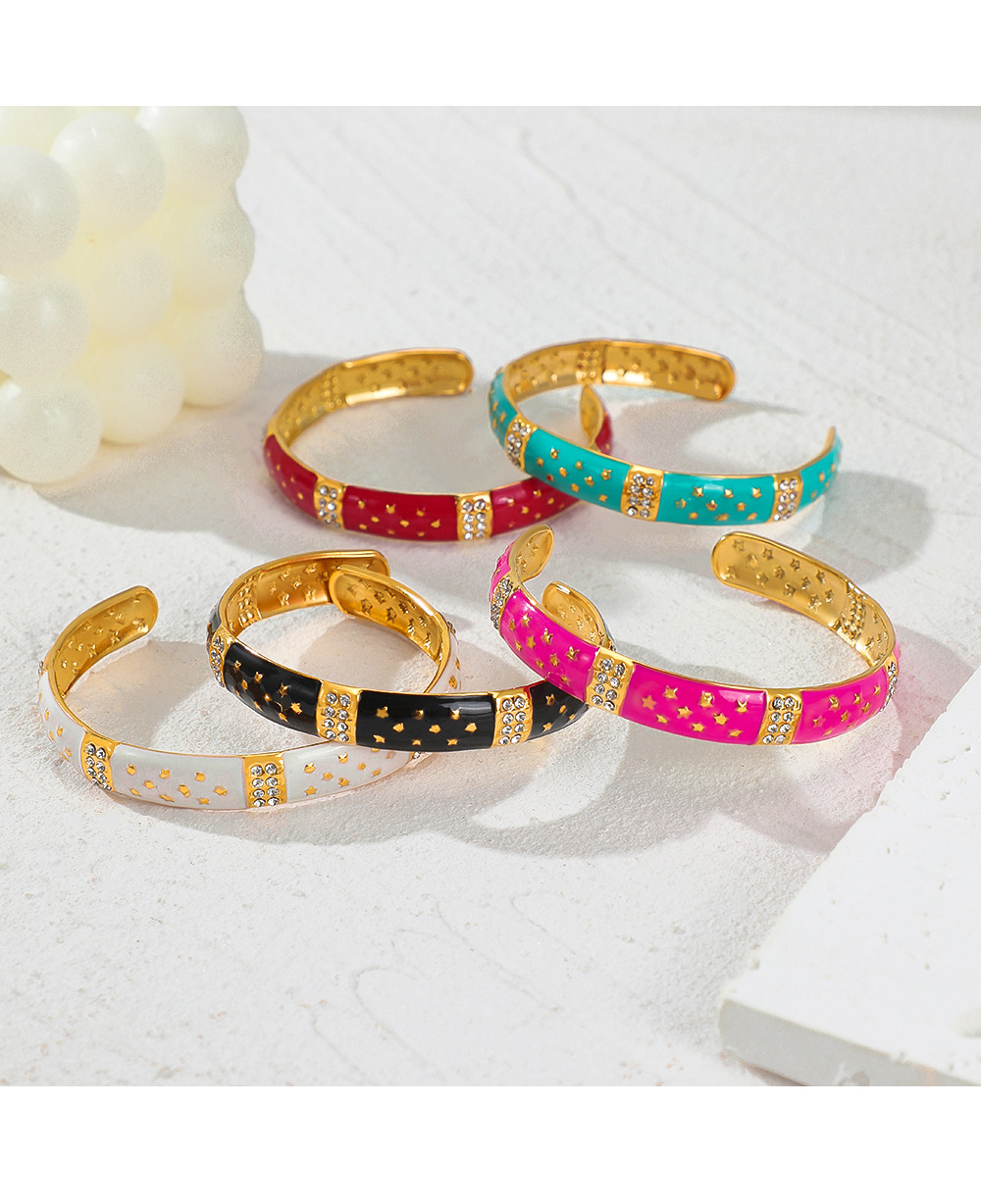 Fashion Solid Color Stainless Steel Plating Inlay Artificial Diamond Bangle 1 Piece