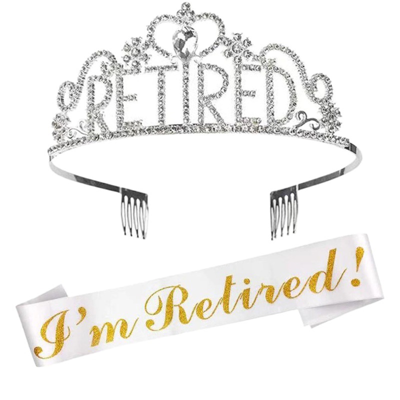 Conjunto de tirantes de corona de fiesta de graduación europea y americana Letras RETIRED Corona de diamantes Tocado de fiesta de jubilación al por mayor