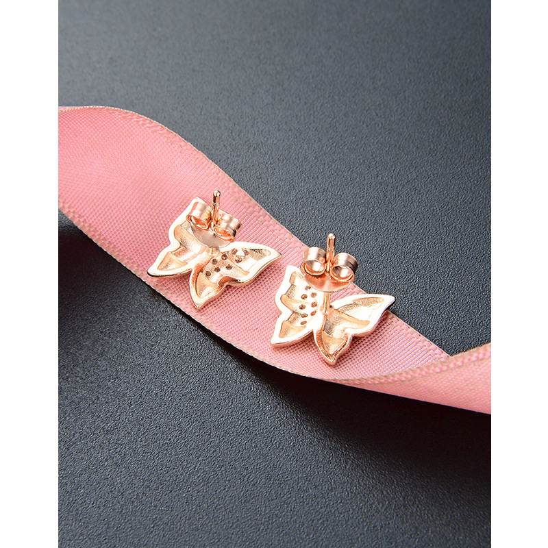 Oro Rosa mariposa Stud pendientes para mujeres 925 plata esterlina 2024 nuevo nicho diseño temperamento pendientes ins estilo pendientes