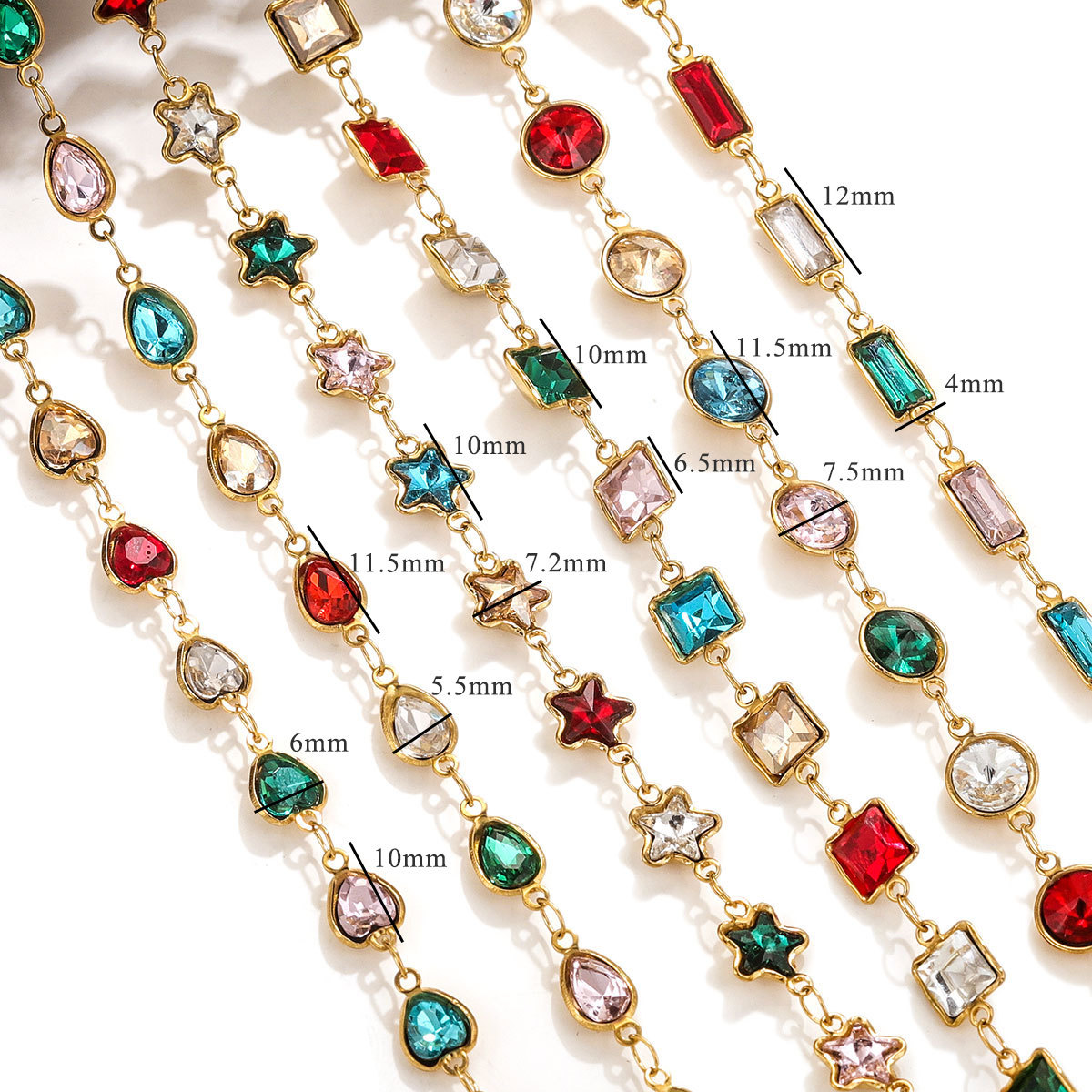 Acero inoxidable cristal cadena impermeable cadena de cristal de color joyería DIY accesorios pulsera collar chapado en oro craneal 18K