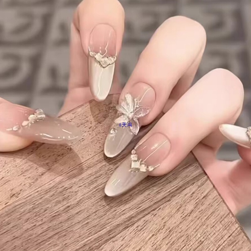 2025 Spring and Summer New Designer Butterfly Fairy Cat Eye Light Luxury Handmade Nail Art Patch Wearable Nails