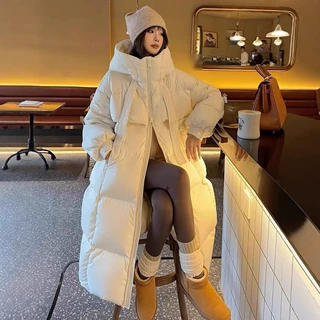 2026年新款加厚白鸭绒羽绒服女中长款宽松面包服冬季外套批发货源