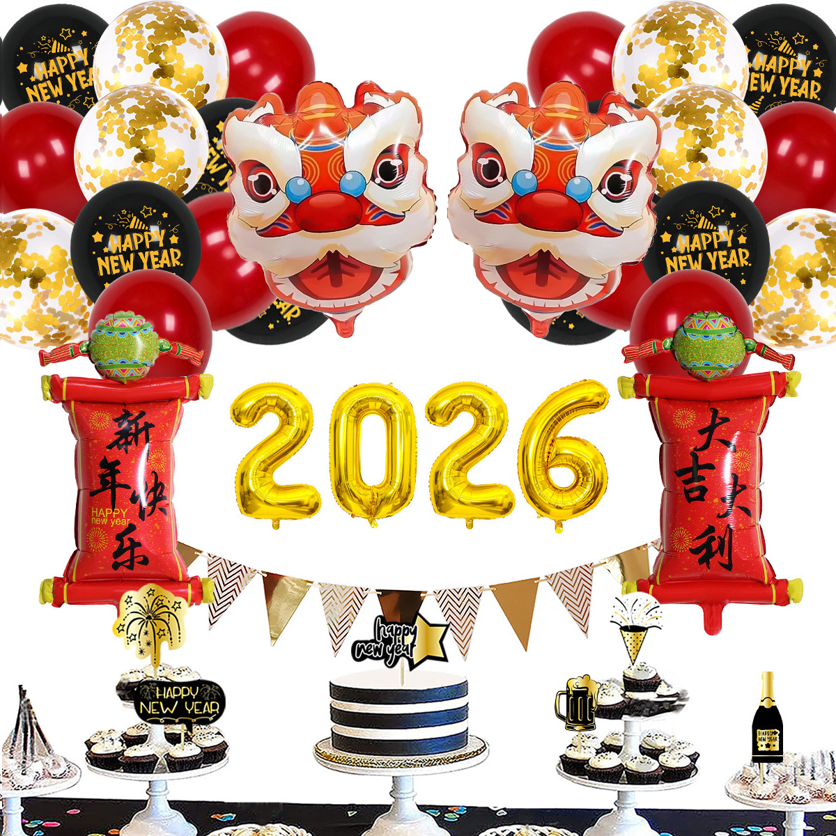 Set de globos "Despertar del León" para Año Nuevo 2026