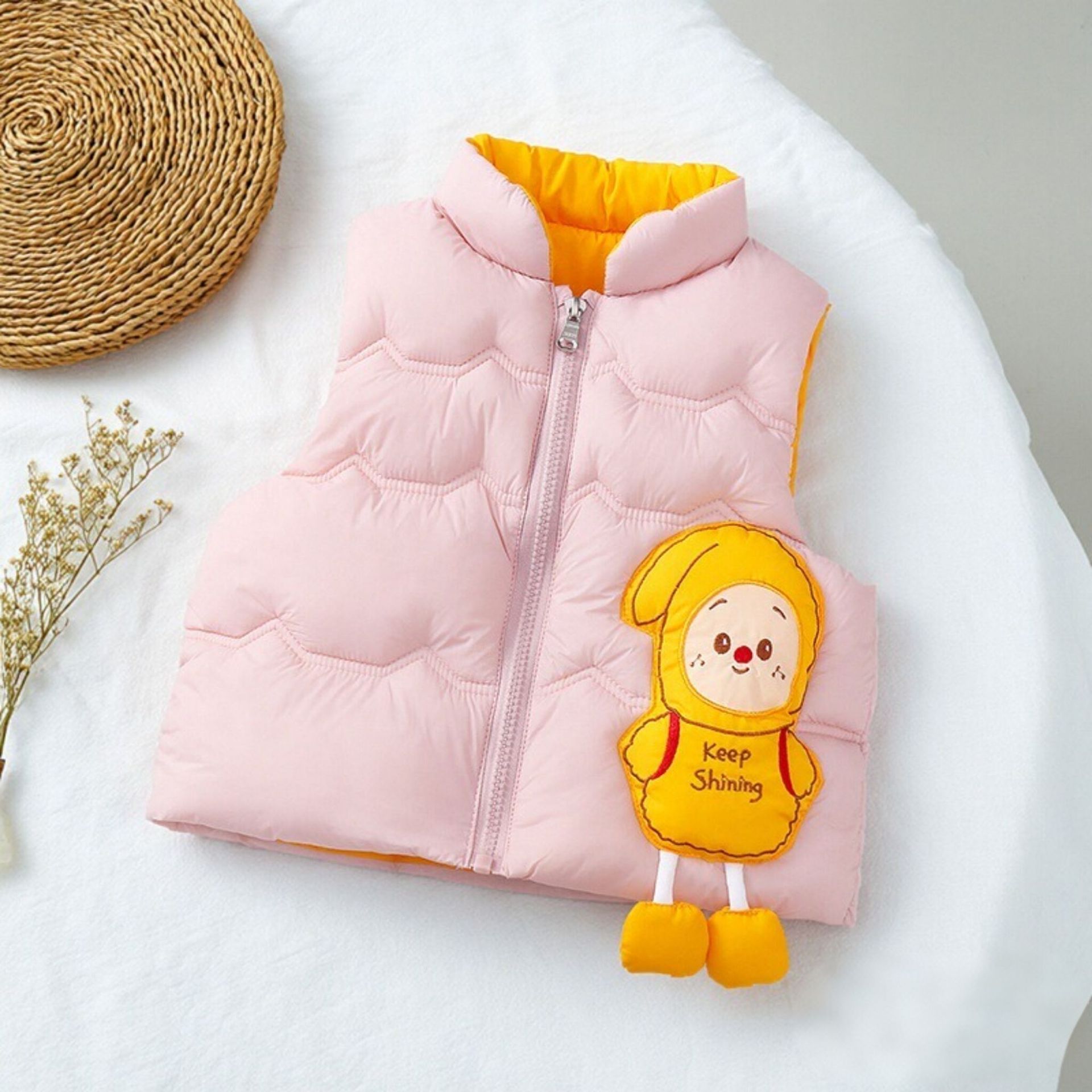 Cross-border children's warm vest, new Chinese style baby stand-up collar cold protection vest, cartoon style for infants and young children, autumn and winter outerwear vest