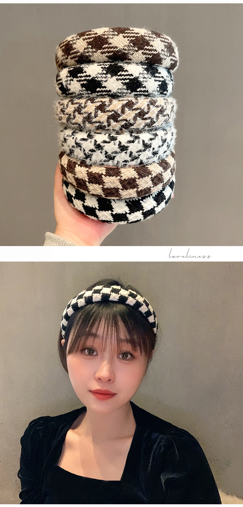New Checkerboard Plush Plaid Retro Wide-brimmed Headband Fashionable Headband display picture 1
