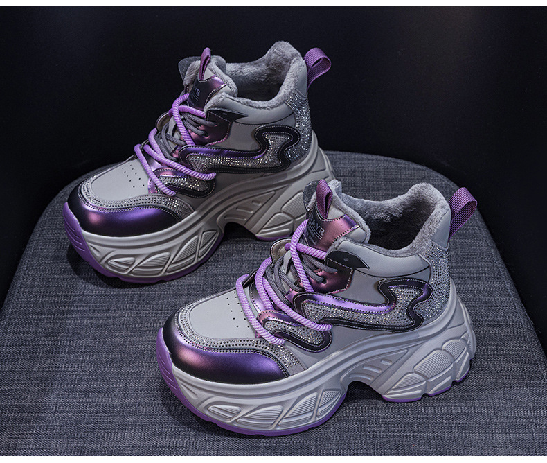 Giày sneaker nữ đế dày tăng chiều cao 9cm phong cách hot trend 2026 — Lớp lót đơn màu tím M2695, M2695- 1m màu cộng với nhung, Lớp lót đơn màu M 2695m, M2695-1 nâu cộng với nhung chi tiết 14