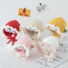 女寶寶帽子毛線帽秋冬季男女童可愛荷葉邊針織帽保暖帽批發