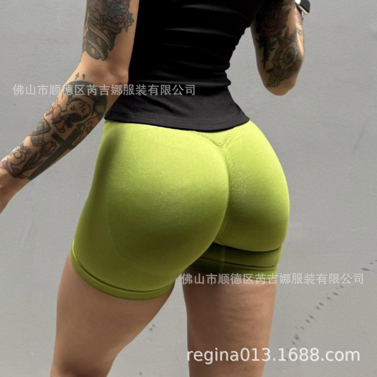 クロスボーダーdyfシームレスフィットネスヨガショートパンツ女性三分丈パンツハイウエストピーチヒップアップタイトなスピードドライスポーツランニング