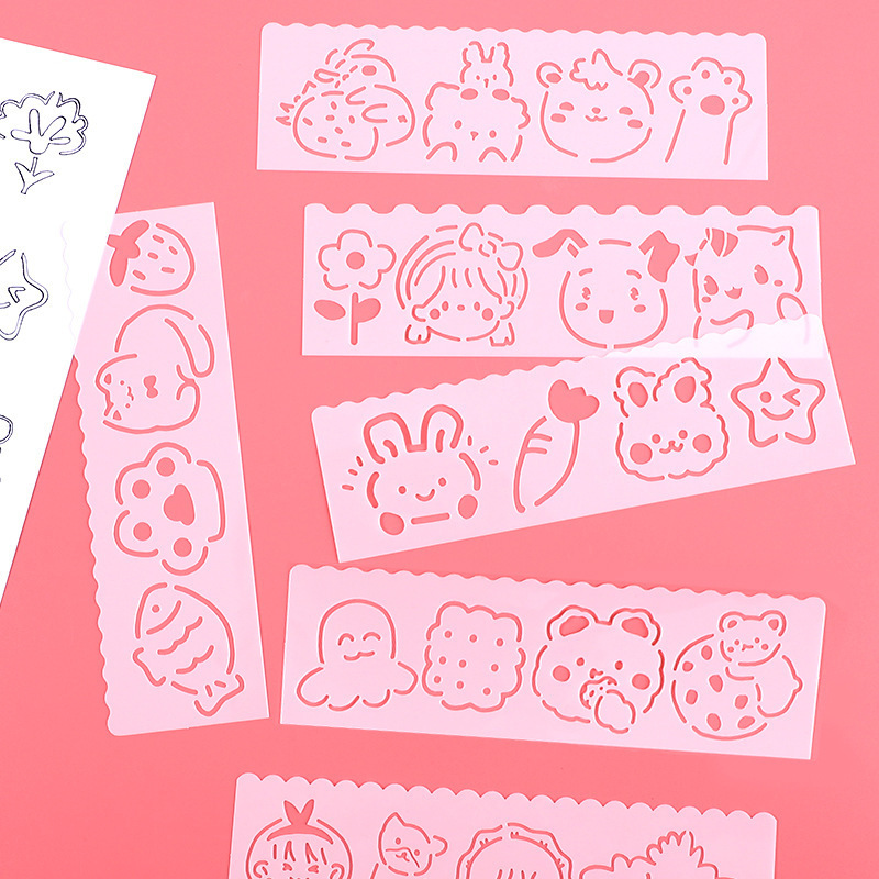 かわいいアニメの透かし彫りの手の新聞のテンプレートの子供の小学生の絵のテンプレートの手帳のdiyの絵の定規のセット|undefined