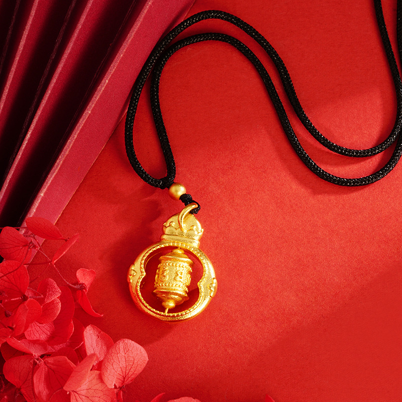 Vietnam oro de seis palabras mantra giratorio oración tubo COLLAR COLGANTE de las mujeres elegante retro de alto grado todo partido cadena de la clavícula