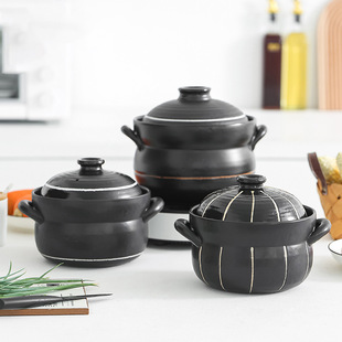 Simple Japanese Style Double Lid Casserole Household Open Fire Gas Special Soup Pot High Temperature Resistant Ceramic Casserole Stew Meat Soup Pot
