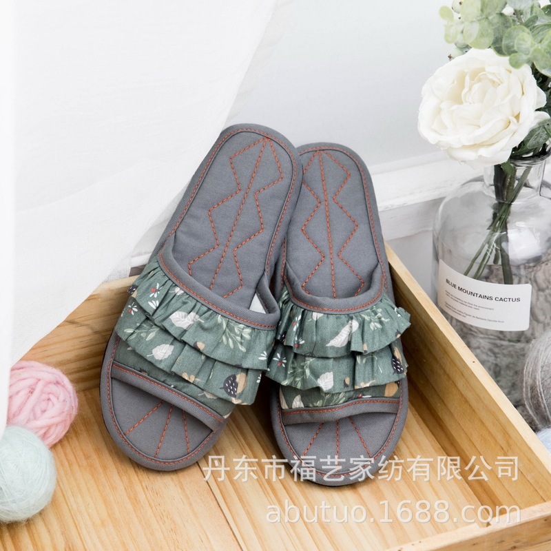 14 Manufacturers Ship Scandinavian Style Wooden Ear Women's Fabric Pure Cloth Bottom Home Slippers