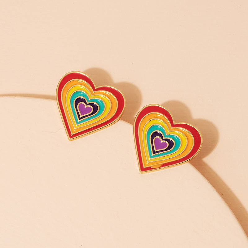 Fashion Alloy Rainbow Heart Earrings Wholesale display picture 6