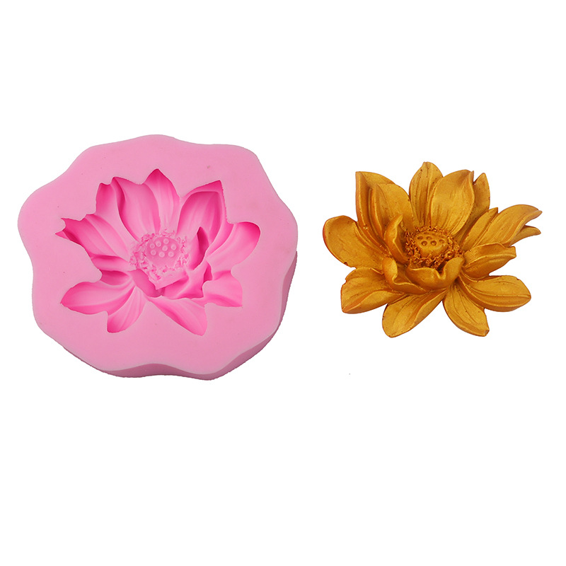 Creativo tridimensional Rosa peonía flor aromaterapia molde de yeso girasol loto chocolate fondant molde de la torta
