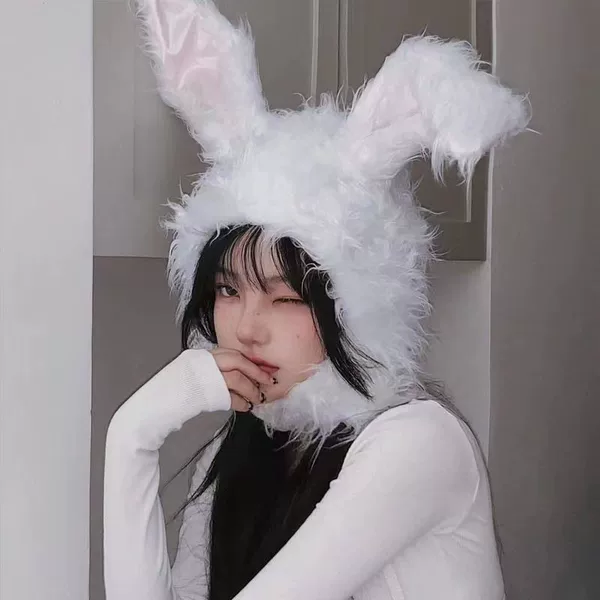 Internet Celebrity Douyin Xiaohongshu Same Style Cute Plush Rabbit Long Ears Pullover Hat Women's Autumn and Winter Warm Ear Protection Hat