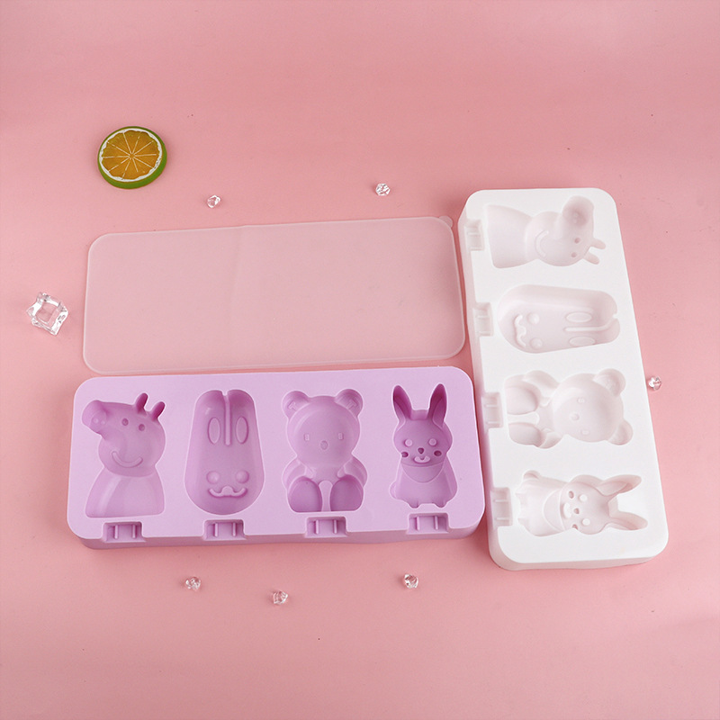 Conejo de dibujos animados para niños Popsicle helado molde de helado hecho en casa hogar silicona de grado alimenticio viejo herramienta de molienda de paletas