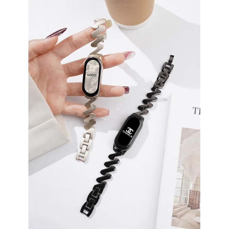 For Mi Band 9 Watch Band Metal Wavy Pattern Mi Band 9Pro Chain Red Rice Women's Watch Band