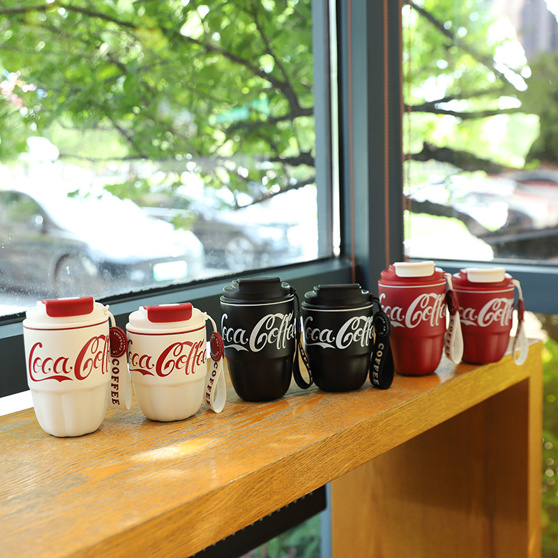 Coca-Cola with high color value coffee cup portable double drinking cup office cup 304 stainless steel double-layer thermos cup