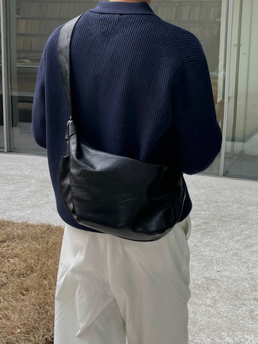 MYQ simple style men's PU leather cross-body bag large capacity riding commuting shoulder bag casual fashionable dumpling bag