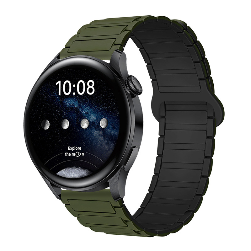 适用三星华为表带GT3/4/5荣耀watch4567二代三珠硅胶磁吸手表带|undefined
