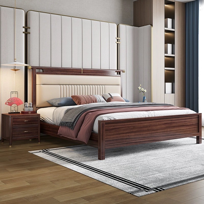 Nuevo estilo chino cama de madera maciza cama doble dormitorio principal simple cama de madera