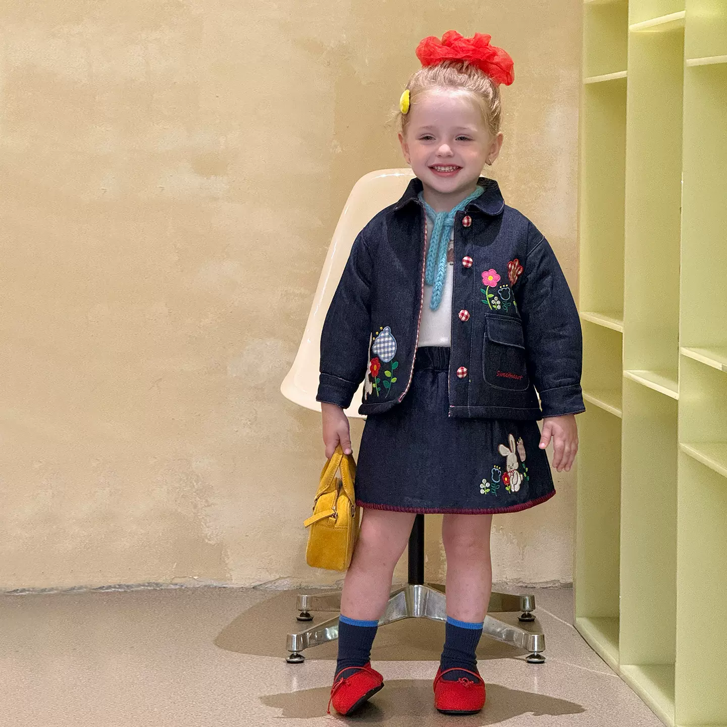 维木童装女童冬装2025新款夹棉加厚儿童衣服牛仔裙上衣女宝宝套装