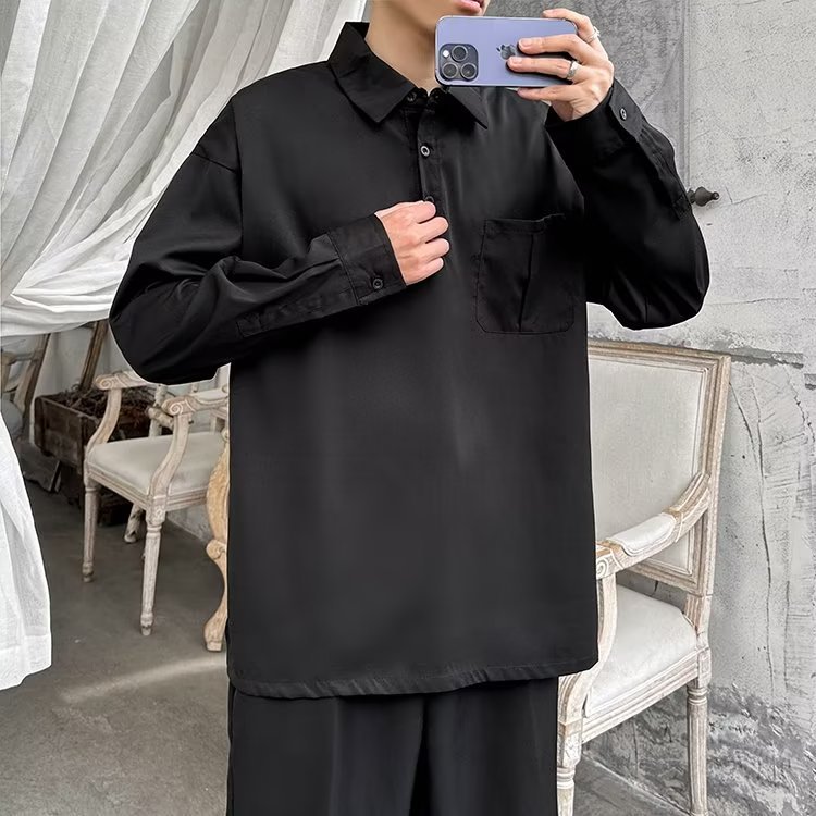 Nuevo 2024 polos de tres colores para hombres, tendencia suelta, camiseta de manga larga de todo fósforo, top de primavera para niños