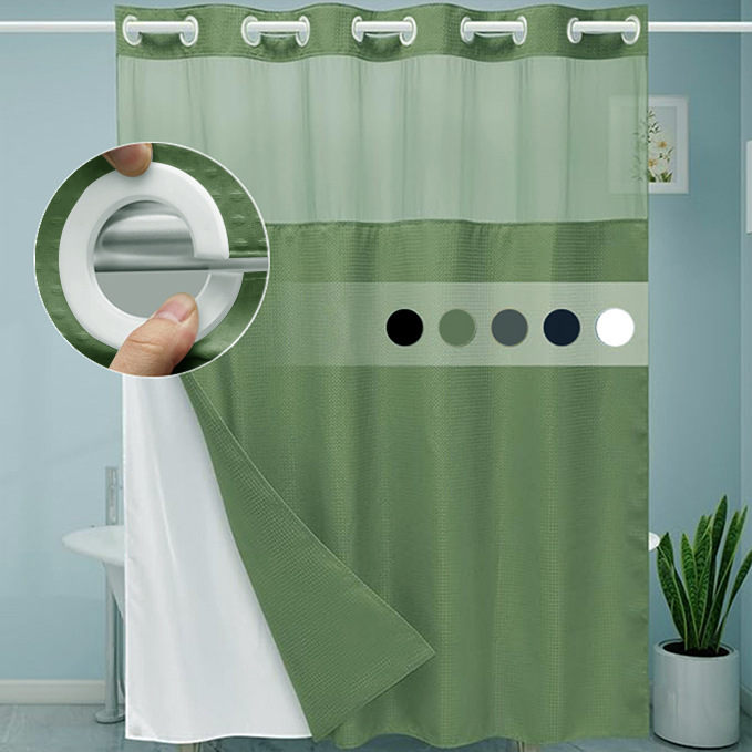 Waffle transfronterizo sólido transparente doble cortina de baño agujero grande anillo sin gancho con forro extraíble Amazon explosión