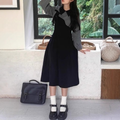 法式设计感黑色长袖连衣裙女2025秋冬新款小个子收腰显瘦穿搭套装