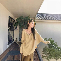 温柔风韩版蝙蝠袖针织毛衣女2025秋冬新款一字领慵懒不规则上衣潮