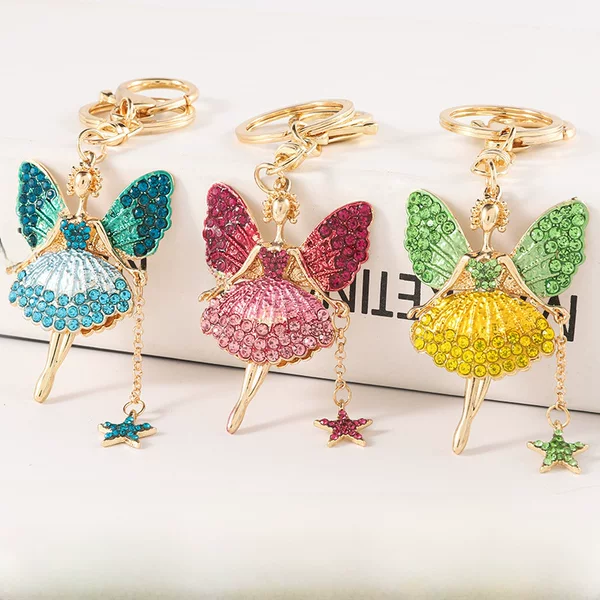 European and American Creative Angel Girl Keychain Rhinestone Metal Car Diamond Pendant Ballet Girl Keychain