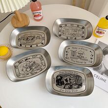 原创美式复古托盘马口铁不锈钢家用餐盘水果盘食品茶几收纳野餐盘