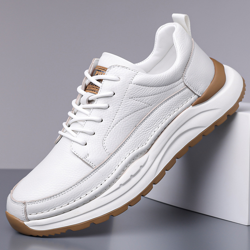 Light-Soled Men's Shoes with Top-Layer Cowhide, 2025 Autumn New Men's Non-Slip Casual Trendy Leather Shoes, Internet Celebrity Sports Shoes, Soft