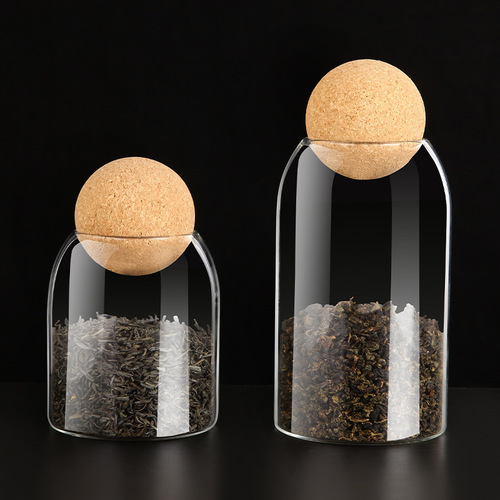WBZ7 glass tea can with lid household round sealed small tea can storage ball stopper bottle glass bottle cork tea