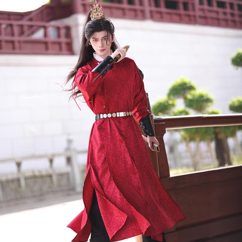 Original Han Dynasty Men's 2025 New Tang-Style Round-Neck Robe Chinese Style Jacquard Ancient Crotchless Robe Ancient Style Daily Suit