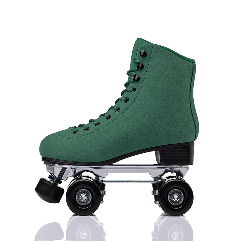 Adult Double Row Roller Skates Four-wheel PURoller Skates Green Durable Breathable And Comfortable