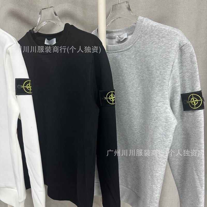 跨境STONE ISLAND石头卫衣岛经典纯色袖标圆领纯棉上衣男女长批发|undefined