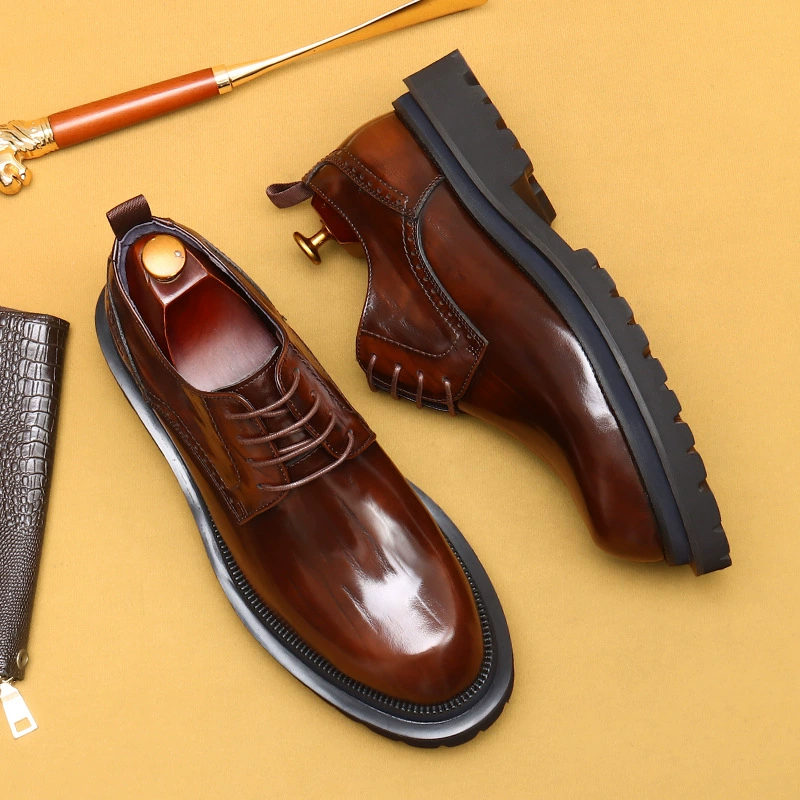 Shoes English style for leather shoes, high classic suit for leisure platform, footwear