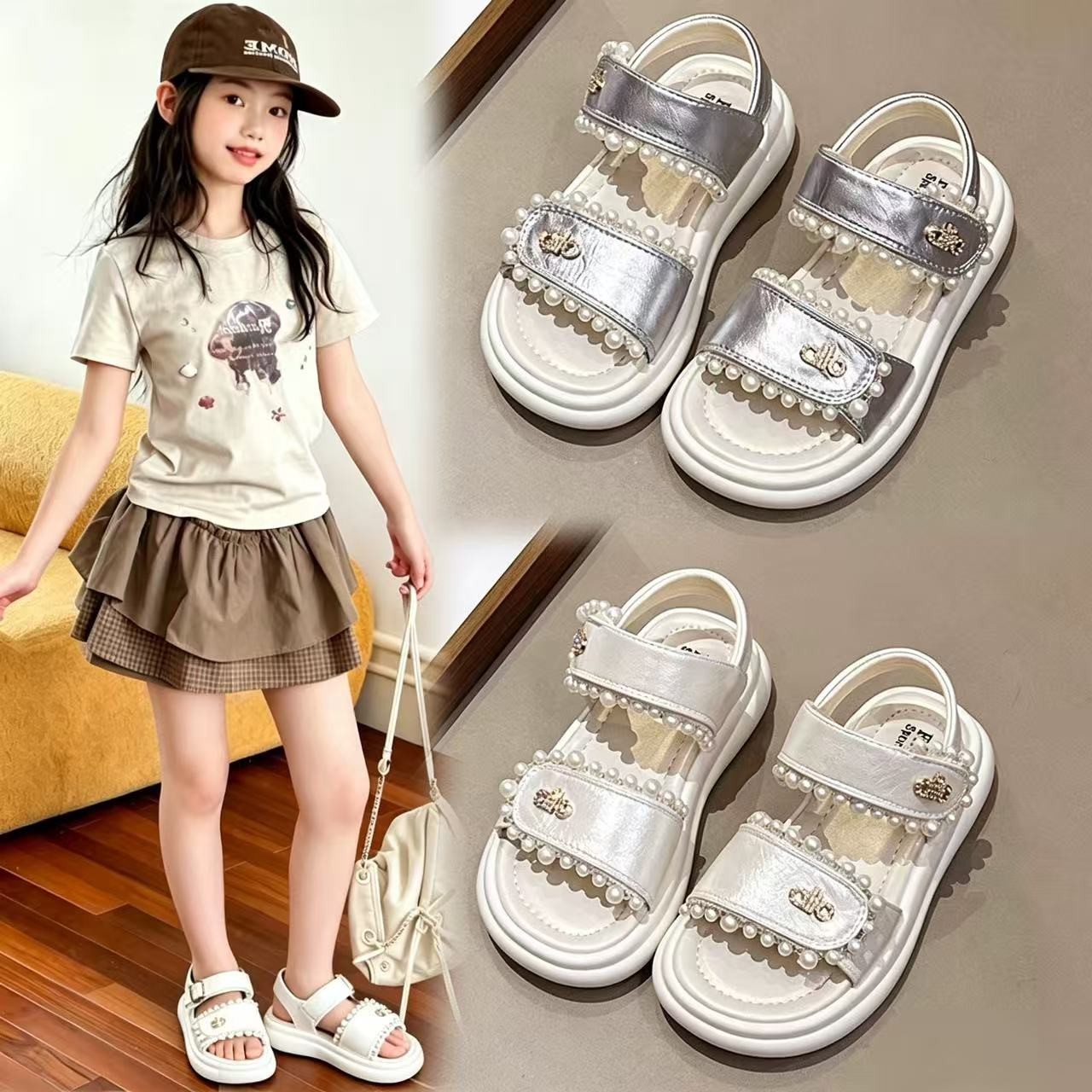 Zapatos de princesa de moda infantil versátil verano 2026 nuevas niñas huecos zapatos de princesa de dedos abiertos zapatos casuales de sola suave