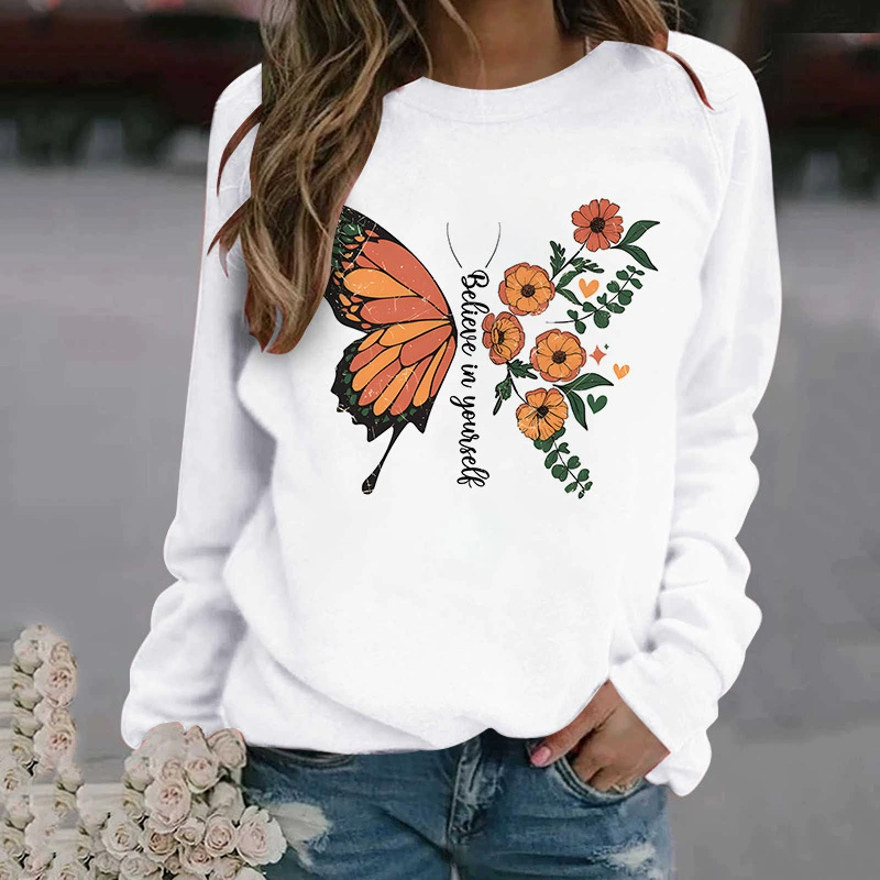 Женская юбка с круглым вырезом и вышивкой AliExpress с 3D цифровым принтом на Amazon, свободная с длинным рукавом и бабочкой