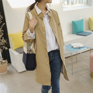 Korean version of single-breasted slim slit frock trench coat women's 2024 autumn new small casual cotton jacket coat plus size