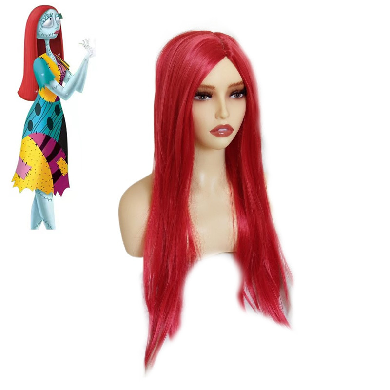 Christmas Horror Night Cos Sally Kailington Sally Middle Parted Red Wig Female Cosplay Wig Universal