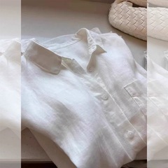 CHAO級おすすめ！オールドマネースタイルホワイトテンセルラミーラペルシャツレディース春夏気質カジュアルリネントップ